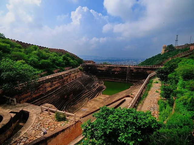 A large stepped tank or baori located at Nahargarh Fort.